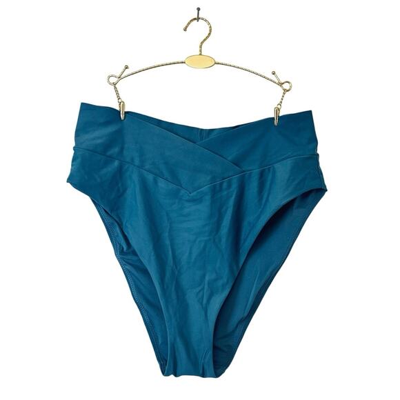 NWT Aerie Crossover High Cut Cheeky Bikini Bottom in Blue Path Size XL - Picture 3 of 7